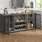 Home Bar Cabinet with Wine Rack, Light Grey Oak_04