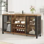 Home Bar Cabinet with Wine Rack, Rustic Brown_05