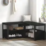 Corner Storage Bench with Shelf, Black Oak 02