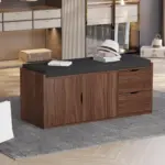 Entryway Bench with Padded Cushioned Seat, Rustic Brown 04.01.C