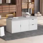 Entryway Bench with Padded Cushioned Seat, White Oak 04.01.C