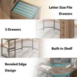 L Shape Desk with Drawers and Storage Shelf, Rustic Oak_05
