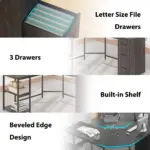 L Shape Desk with Drawers and Storage Shelf, Dark Gray Oak_05