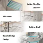 L Shape Desk with Drawers and Storage Shelf, Light Grey Oak_05