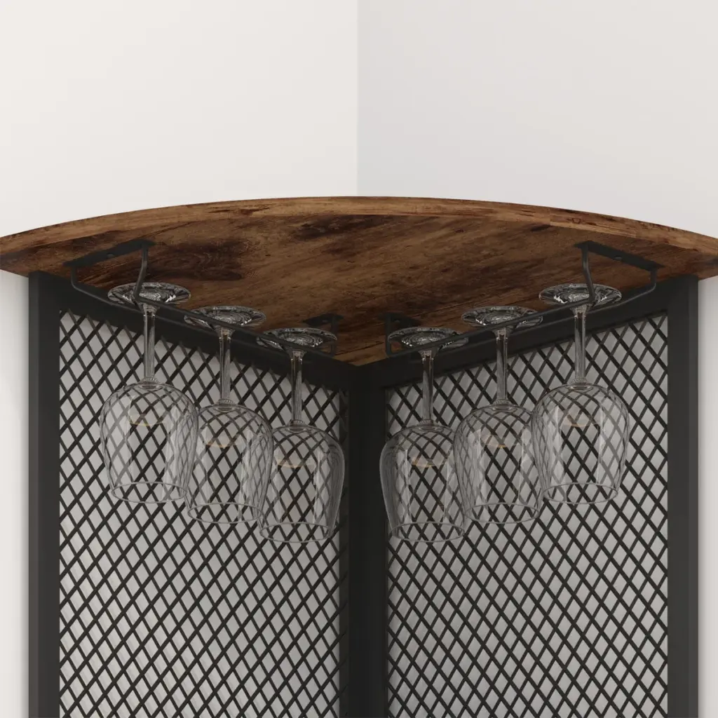 Corner Bar Cabinet with Adjustble Shelf Storage, Rustic Brown_04