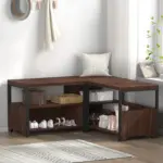 Corner Storage Bench with Shelf, Walnut 05
