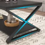 X Shaped Leg Coffee Table with Shelf, Black Oak, 47 Inch_05
