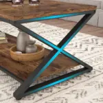 X Shaped Leg Coffee Table with Shelf, Rustic Brown, 47 Inch_04