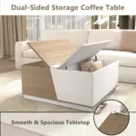 Square Coffee Table with Storage, White and Rustic Oak_03