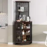 Corner Bar Cabinet with Adjustble Shelf Storage, Walnut_04