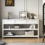 Sofa Table with 3 Drawers, White Oak_04