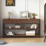 Sofa Table with 3 Drawers, Walnut_04