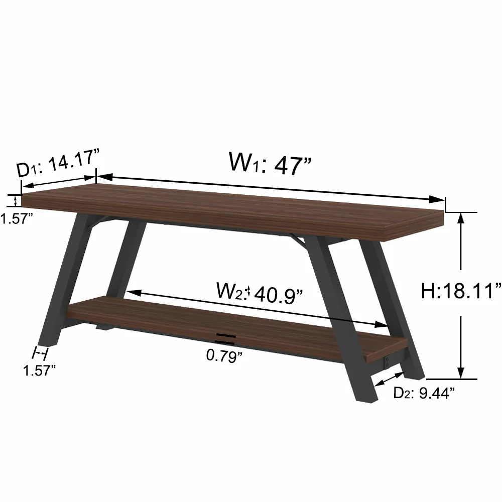 Industrial Wood Bench, Walnut