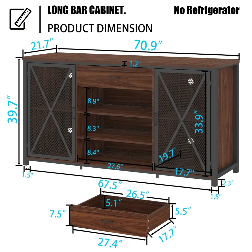 70.86” Wine Cabinet with Fridge Space, Walnut_04