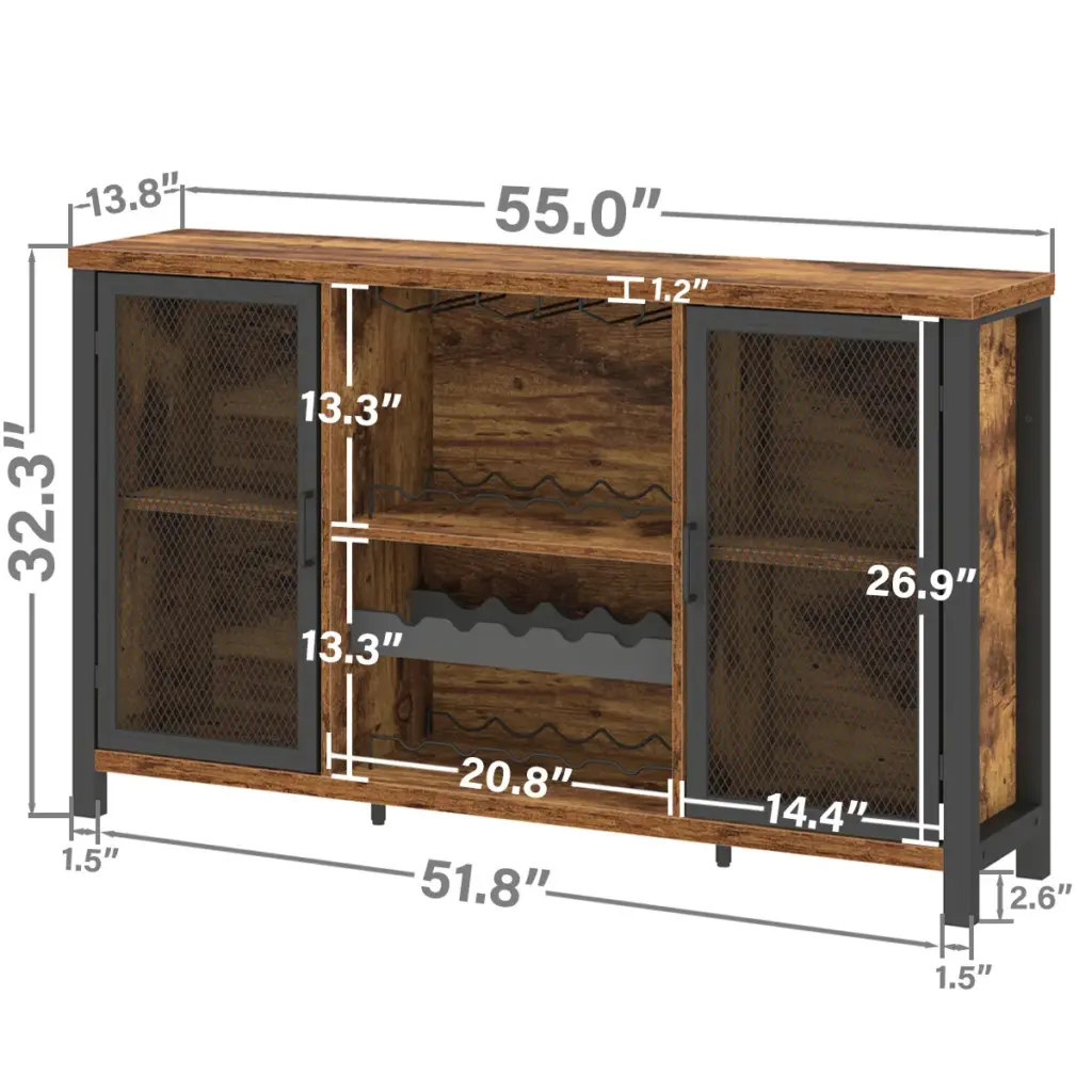 Wine Bar Cabinet for Liquor and Glasses, Rustic Brown_05