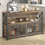Coffee Bar Cabinet for Liquor and Glasses, Rustic Oak_05