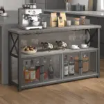 Coffee Bar Cabinet for Liquor and Glasses, Light Grey Oak_05