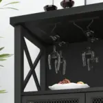 Coffee Bar Cabinet for Liquor and Glasses, Black Oak_05