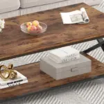 X Shaped Leg Coffee Table with Shelf, Rustic Brown, 47 Inch_05