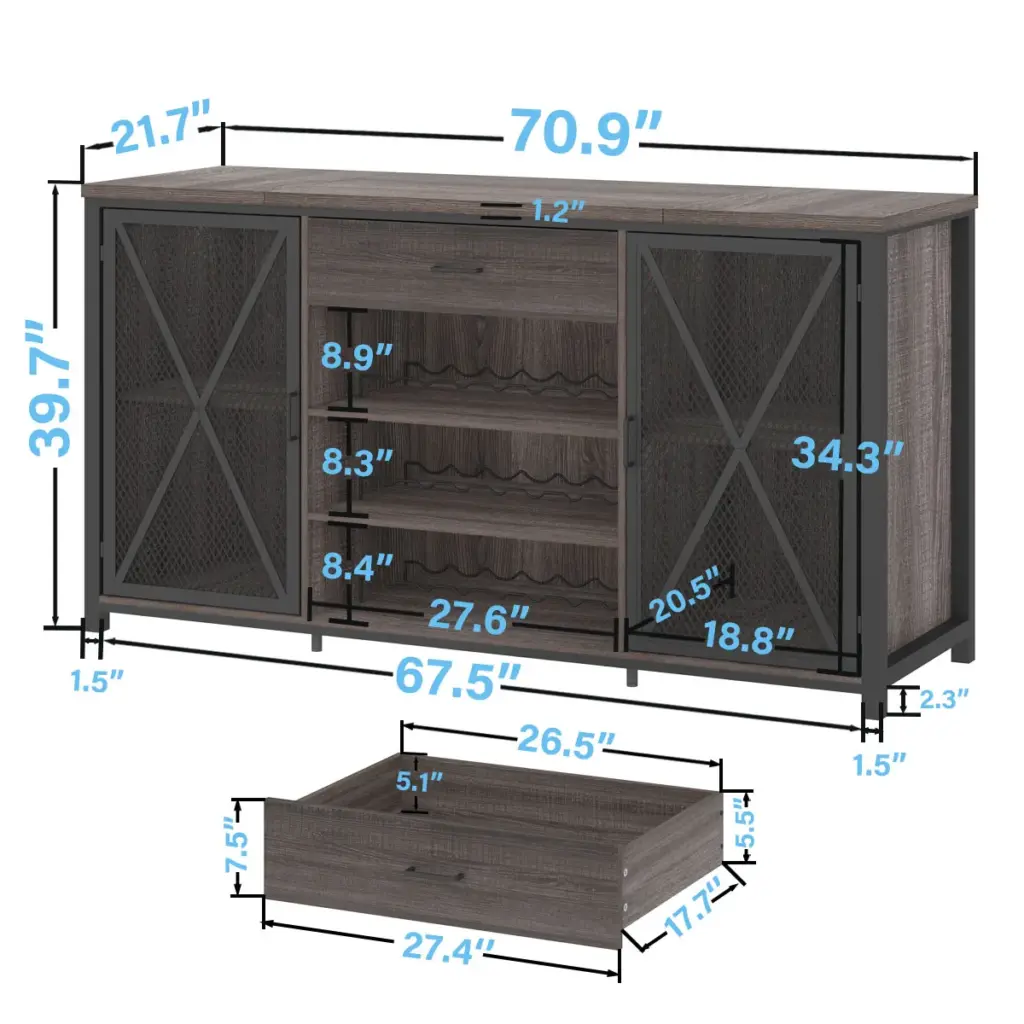 70.86” Wine Cabinet with Fridge Space, Dark Gray Oak_05