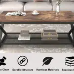 X Shaped Leg 2 Tier Coffee Table, Rustic Brown, 47 Inch_05