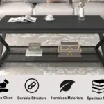 X Shaped Leg 2 Tier Coffee Table, Black Oak, 47 Inch_05