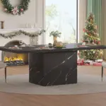 T-Shaped Black Faux Marble Dining Table, 78.74 Inch 03