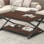 X Shaped Leg Coffee Table with Shelf, Walnut, 39 Inch_05
