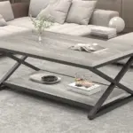 X Shaped Leg Coffee Table with Shelf, Light Grey Oak, 47 Inch_05