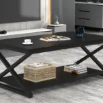 X Shaped Leg Coffee Table with Shelf, Black Oak, 47 Inch_06