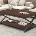 X Shaped Leg Coffee Table with Shelf, Walnut, 47 Inch_05