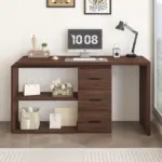 L Shaped 360 Rotating Computer Desk with 3 Drawers, Walnut_05