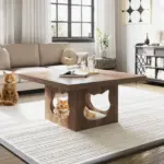 Square Coffee Table with Cat House Cushion, Rustic Oak_05