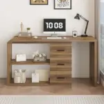 L Shaped 360 Rotating Computer Desk with 3 Drawers, Rustic Oak_05