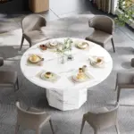Round Dining Table with Octagon Base, White Faux Marble, 47.0 Inch 02