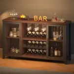 Wine Bar Cabinet for Liquor and Glasses, Walnut_05
