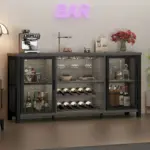 Home Bar Cabinet with Wine Rack, Light Grey Oak_05