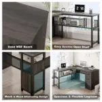 L Shaped Desk with File Cabinets, Dark Gray Oak_05