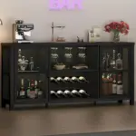 Home Bar Cabinet with Wine Rack, Black Oak_05