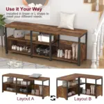 Corner Storage Bench with Shelf, Rustic Brown 01