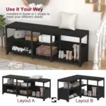 Corner Storage Bench with Shelf, Black Oak 03