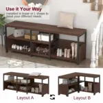 Corner Storage Bench with Shelf, Walnut 02