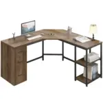 L Shape Desk with Drawers and Storage Shelf, Rustic Oak_06