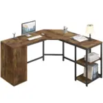 L Shape Desk with Drawers and Storage Shelf, Rustic Brown_06