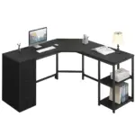 L Shape Desk with Drawers and Storage Shelf, Black Oak_06