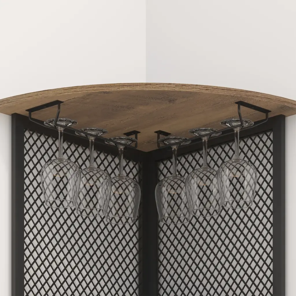 Corner Bar Cabinet with Adjustble Shelf Storage, Rustic Oak_05