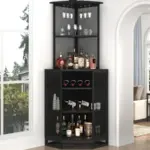 Corner Bar Cabinet with Adjustble Shelf Storage, Black Oak_05