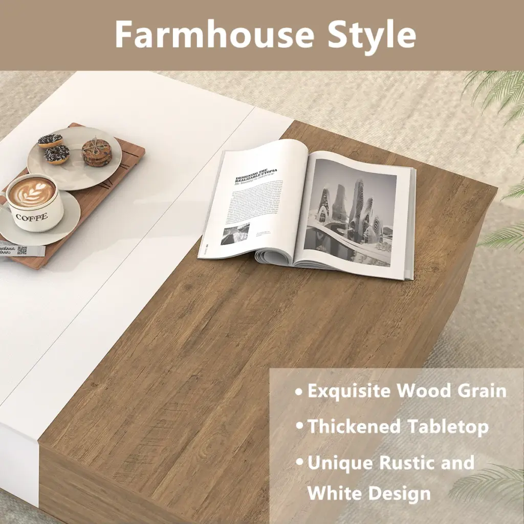 Square Coffee Table with Storage, White and Rustic Oak_04