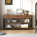 Sofa Table with 3 Drawers, Rustic Brown_05