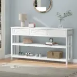 Sofa Table with 3 Drawers, White Oak_05